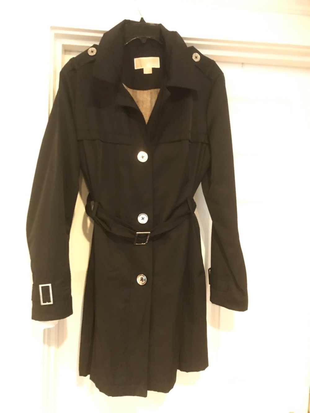 Michael  Kors Large Black/silver buttons Light weight classic trench coat